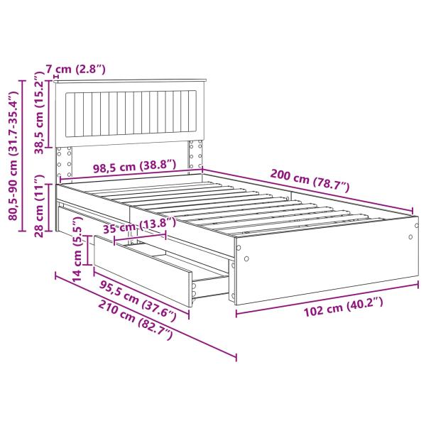Aufbewahrungsbett mit Kopfteil Weiß 100 x 200 cm Holzwerkstoff