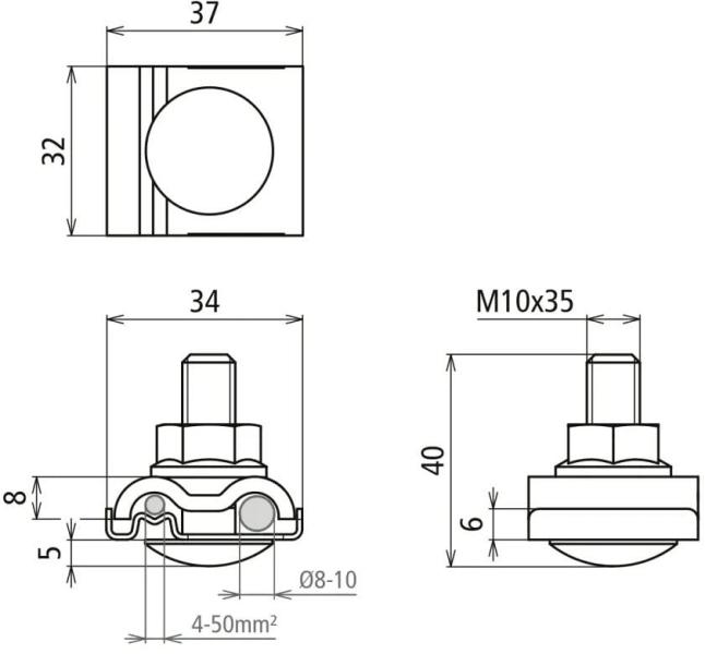 Dehn KP AQ4 50 DUL 8.10 VKL11 FRSM10 V2A Uni-Erdungsklemme mit Flachrundschraube und Sperrzahnmutter M10 (540263)
