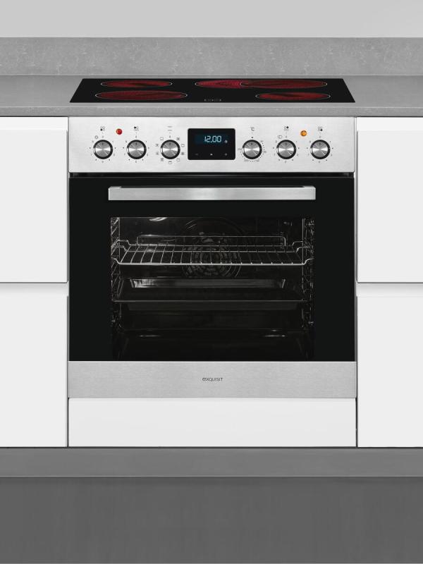 Exquisit EHE185-HBZ-020-Set EEK: A Herdset mit Glaskeramikkochfeld, 59,5 cm breit, 75 L, Edelstahl