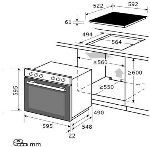 Exquisit EHE185-HBZ-020-Set EEK: A Herdset mit Glaskeramikkochfeld, 59,5 cm breit, 75 L, Edelstahl