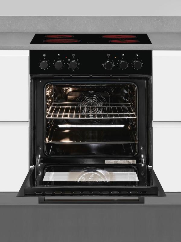 Exquisit HE256-U-020-Set EEK: A Herdset mit Glaskeramikkochfeld, 59,5 cm breit, 59 L, Auftauprogramm, schwarz