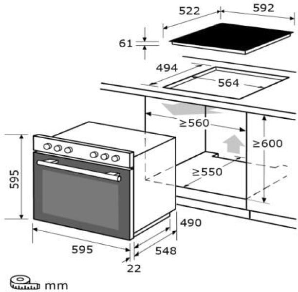 Exquisit HE256-U-020-Set EEK: A Herdset mit Glaskeramikkochfeld, 59,5 cm breit, 59 L, Auftauprogramm, schwarz