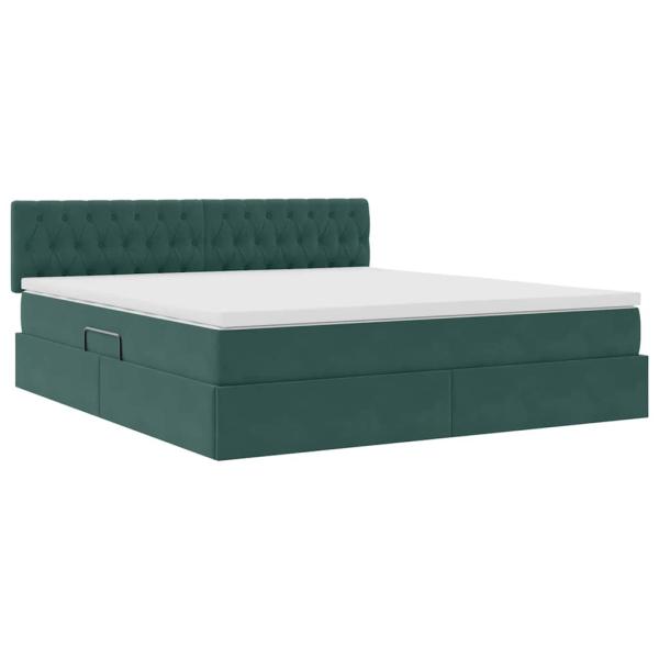 ARDEBO.de - Bett mit Stauraum und LED Dunkelgrün 180 x 200 cm Samt