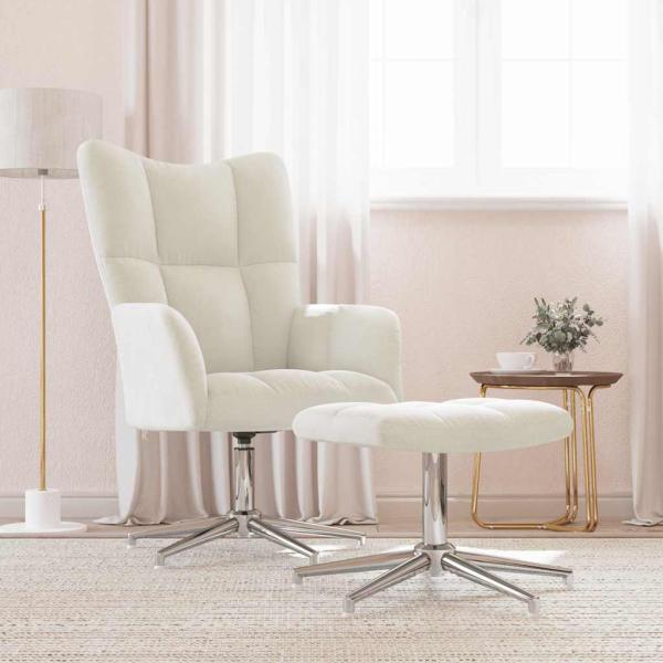 ARDEBO.de - Relaxsessel mit Hocker Cremeweiß Samt