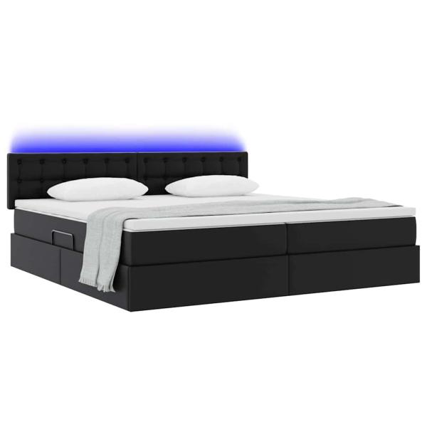 ARDEBO.de - Bett mit Stauraum und LED Hellgrau 200 x 200 cm Kunstleder