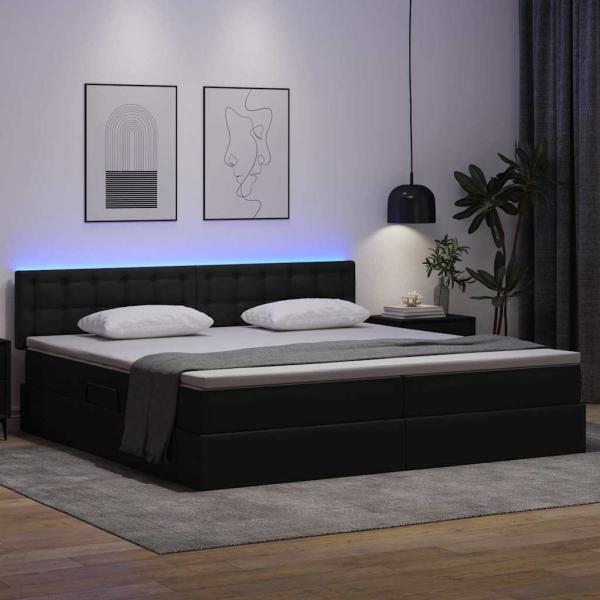 Bett mit Stauraum und LED Hellgrau 200 x 200 cm Kunstleder