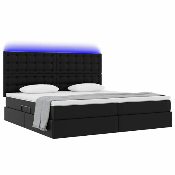 Bett mit Stauraum und LED Schwarz 200 x 200 cm Kunstleder
