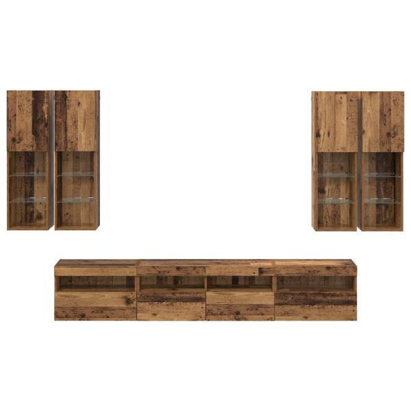 TV-Wandschrank-Set mit LED-Lichtern Wandmontiert 7 pcs Altholz