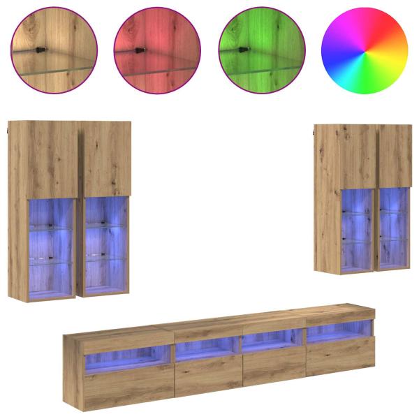 TV-Wandschrank-Set mit LED-Lichtern 7 pcs Artisan-Eiche