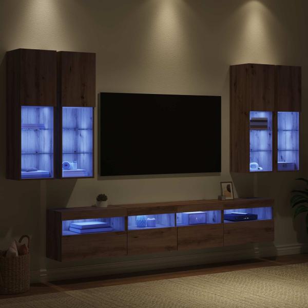 TV-Wandschrank-Set mit LED-Lichtern 7 pcs Artisan-Eiche