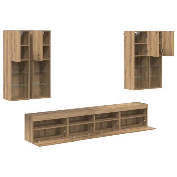 TV-Wandschrank-Set mit LED-Lichtern 7 pcs Artisan-Eiche