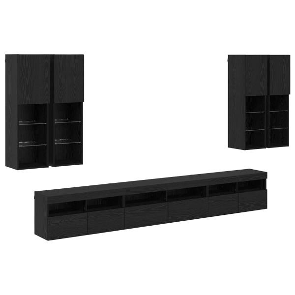 TV-Wandregal-Set 7 pcs Schwarz Eichen-Optik Holzwerkstoff