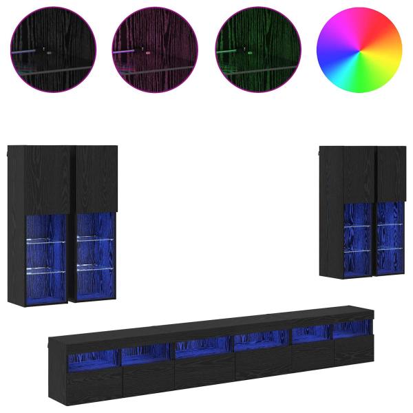 TV-Wandregal-Set 7 pcs Schwarz Eichen-Optik Holzwerkstoff