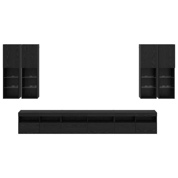 TV-Wandregal-Set 7 pcs Schwarz Eichen-Optik Holzwerkstoff