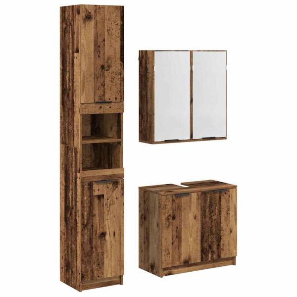 Badezimmerschrank-Set mit Regal mit Tür Altholz Holzwerkstoff