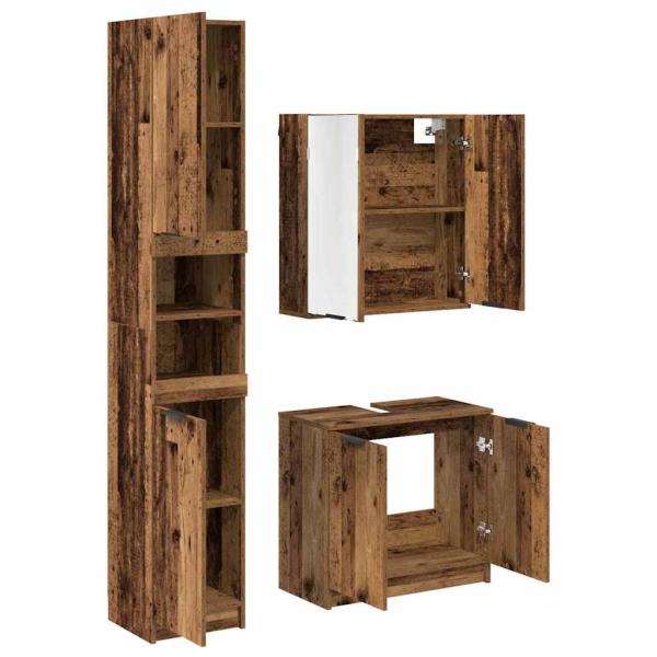 Badezimmerschrank-Set mit Regal mit Tür Altholz Holzwerkstoff