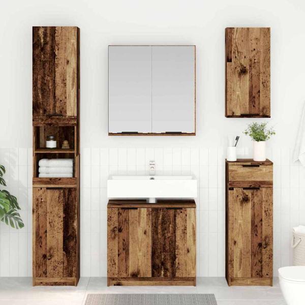 ARDEBO.de - Badezimmerschrank-Set mit Regal mit Tür Altholz Holzwerkstoff