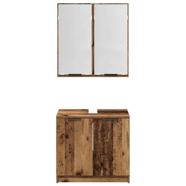 Badezimmerschrank-Set mit Regal mit Tür Altholz Holzwerkstoff