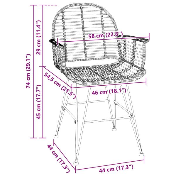 Esszimmerstuhl 2 pcs Schwarz 57 x 54,5 x 85 cm Rattan und Eisen