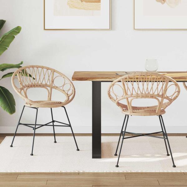 ARDEBO.de - Esszimmerstuhl 2 pcs Natur 65 x 55,5 x 81 cm Rattan und Eisen