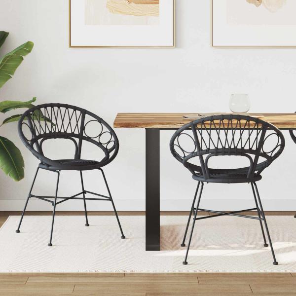 ARDEBO.de - Esszimmerstuhl 2 pcs Schwarz 65 x 55,5 x 81 cm Rattan und Eisen