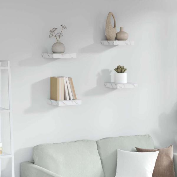 ARDEBO.de - Wandregale 4 pcs Weiß Marmor 23 x 23,5 x 4 cm Holzwerkstoff