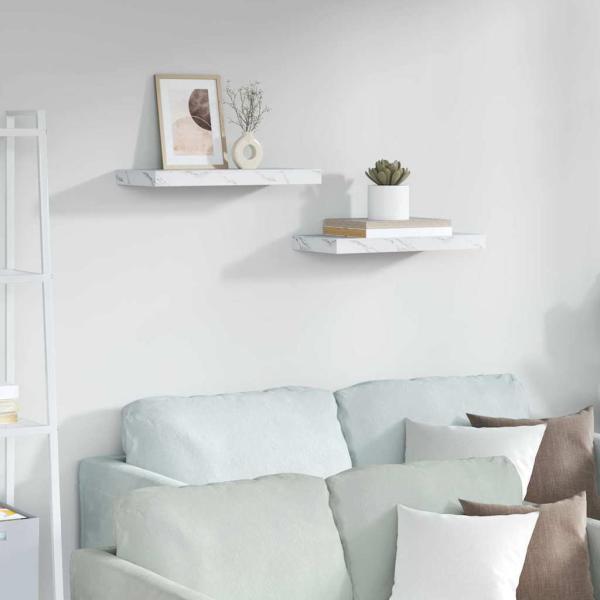 ARDEBO.de - Wandregale 2 pcs Weiß Marmor 50 x 23,5 x 4 cm Holzwerkstoff