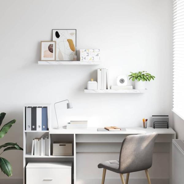 Wandregale 2 pcs Weiß Marmor 80 x 23,5 x 4 cm Holzwerkstoff