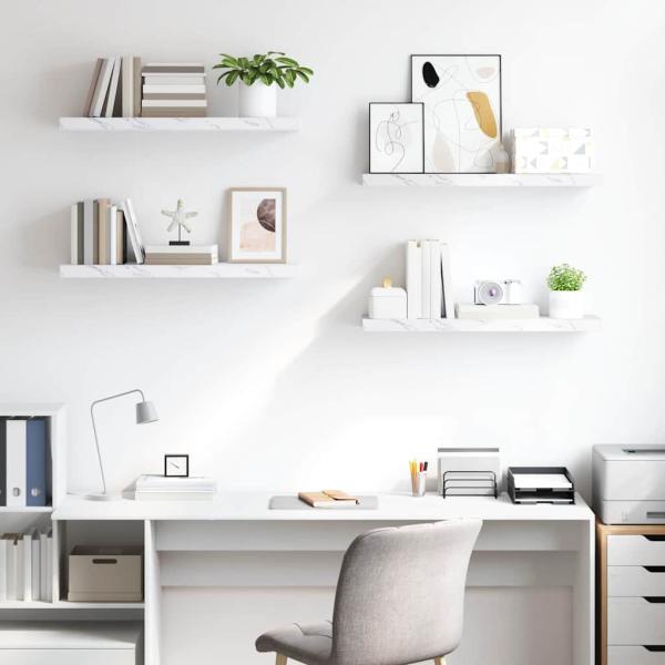 Wandregale 4 pcs Weiß Marmor 80 x 23,5 x 4 cm Holzwerkstoff