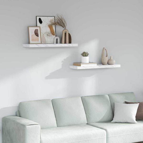 ARDEBO.de - Wandregale 2 pcs Weiß Marmor 90 x 23,5 x 4 cm Holzwerkstoff