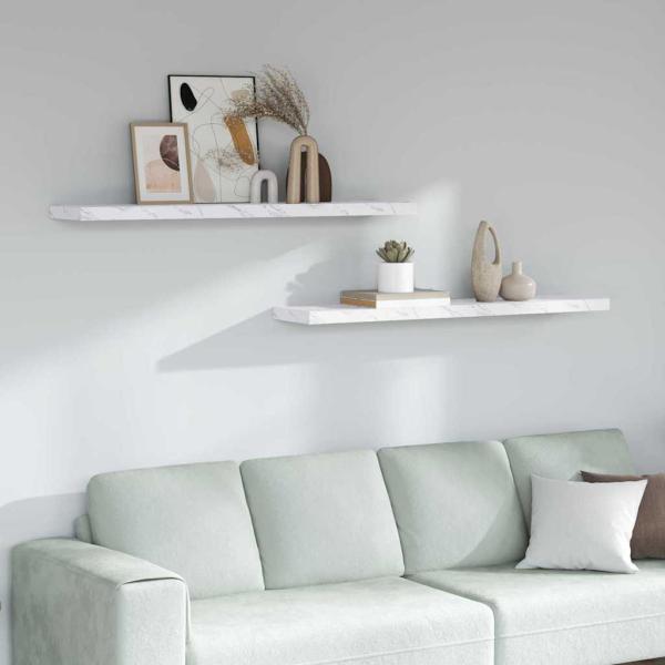 ARDEBO.de - Wandregale 2 pcs Weiß Marmor 120 x 23,5 x 4 cm Holzwerkstoff