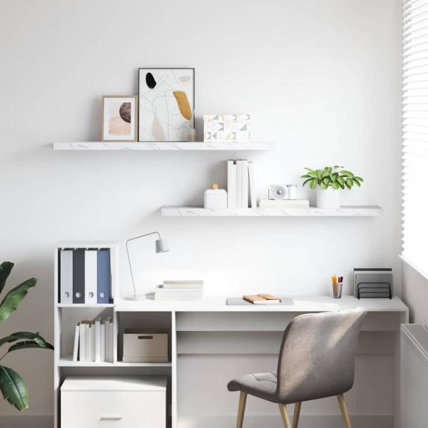 Wandregale 2 pcs Weiß Marmor 120 x 23,5 x 4 cm Holzwerkstoff