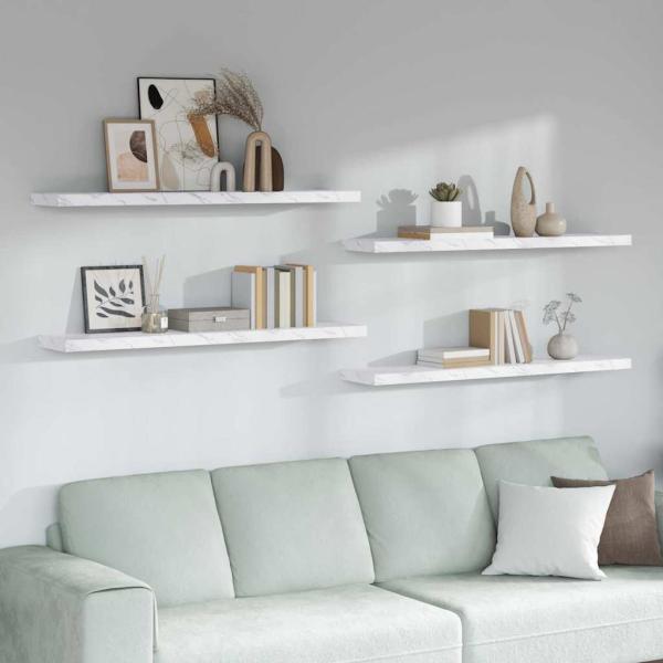 ARDEBO.de - Wandregale 4 pcs Weiß Marmor 120 x 23,5 x 4 cm Holzwerkstoff