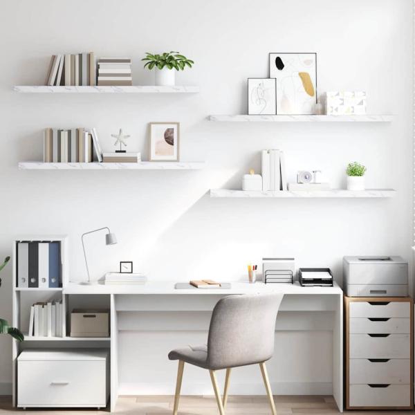 Wandregale 4 pcs Weiß Marmor 120 x 23,5 x 4 cm Holzwerkstoff