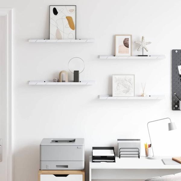 Wandregale 4 pcs Weiß Marmor 60 x 9 x 3 cm Holzwerkstoff