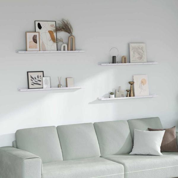 ARDEBO.de - Wandregale 4 pcs Weiß Marmor 100 x 9 x 3 cm Holzwerkstoff