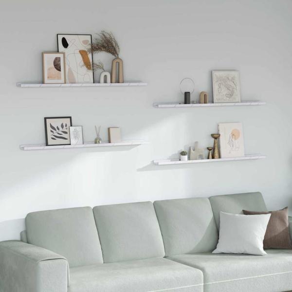 ARDEBO.de - Wandregale 4 pcs Weiß Marmor 115 x 9 x 3 cm Holzwerkstoff