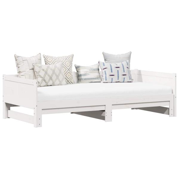 Ausziehbares Tagesbett Weiß 180 x 200 cm Massives Kiefernholz