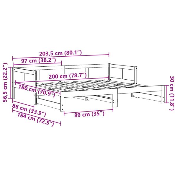 Ausziehbares Tagesbett Weiß 180 x 200 cm Massives Kiefernholz