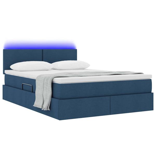 Bett mit Stauraum und LED Blau 140 x 190 cm Polyester