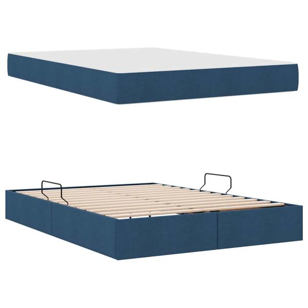 Aufbewahrungsbett mit Matratze Blau 140 x 190 cm Polyester