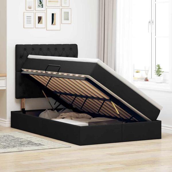 Aufbewahrungsbett mit Matratze Schwarz 120 x 200 cm Stoff