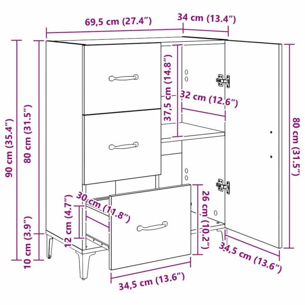 Sideboard Altholz 69,5 x 34 x 90 cm Holzwerkstoff