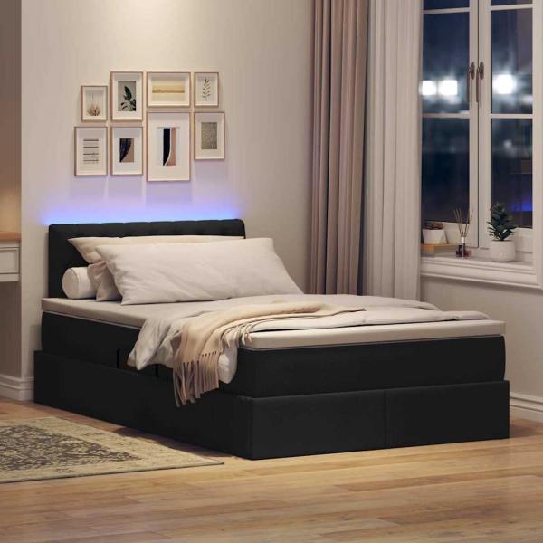 Bett mit Stauraum und LED Schwarz 120 x 190 cm Polyester