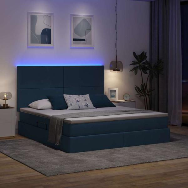 Bett mit Stauraum und LED Blau 160 x 200 cm Polyester