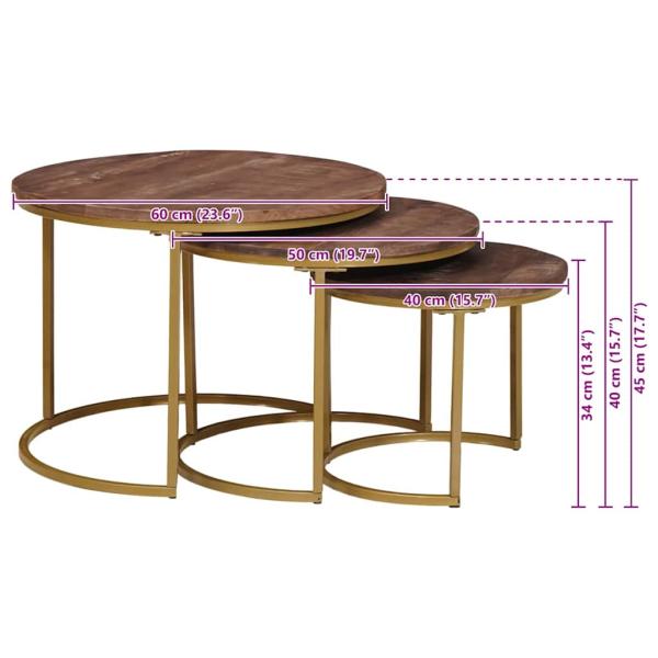 Nesting-Couchtische 3 pcs Massivholz Mango und Stahl