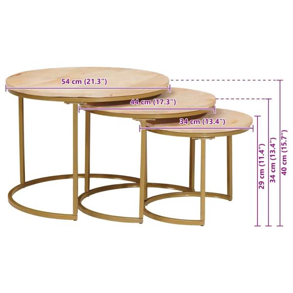 Nesting-Couchtische 3 pcs Weiß Massivholz Mango und Stahl