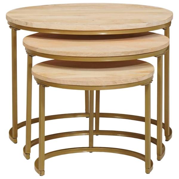 Nesting-Couchtische 3 pcs Weiß Massivholz Mango und Stahl