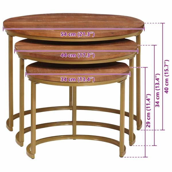 Nesting-Couchtische 3 pcs Honigbraun Massivholz Mango und Stahl