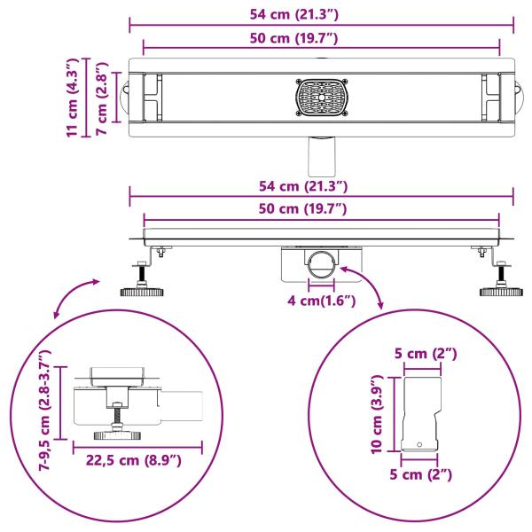 Duschablauf 2-in-1 mit 360° Siphon Silber 54 x 11 x 9,5 cm